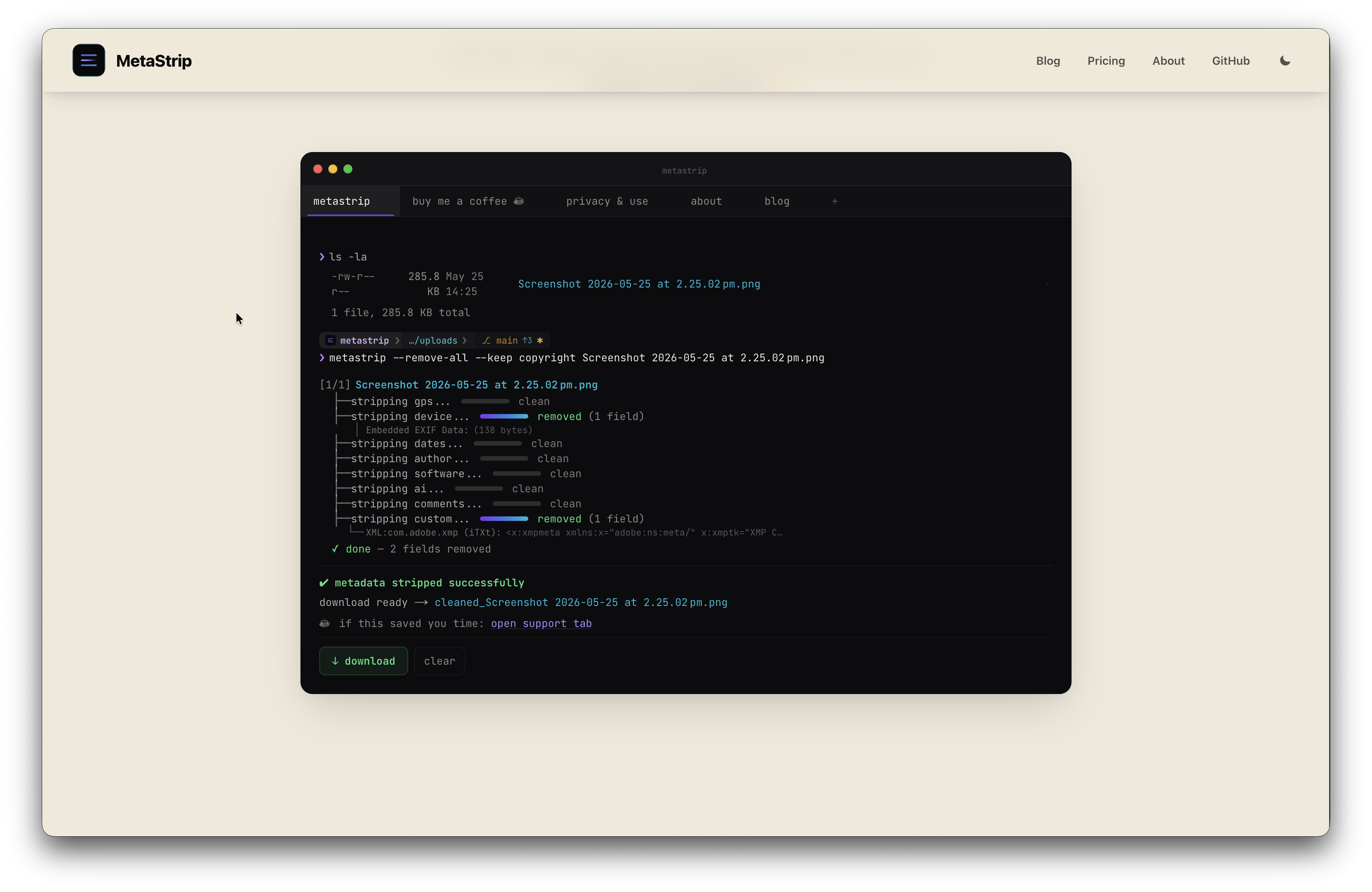 MetaStrip terminal interface