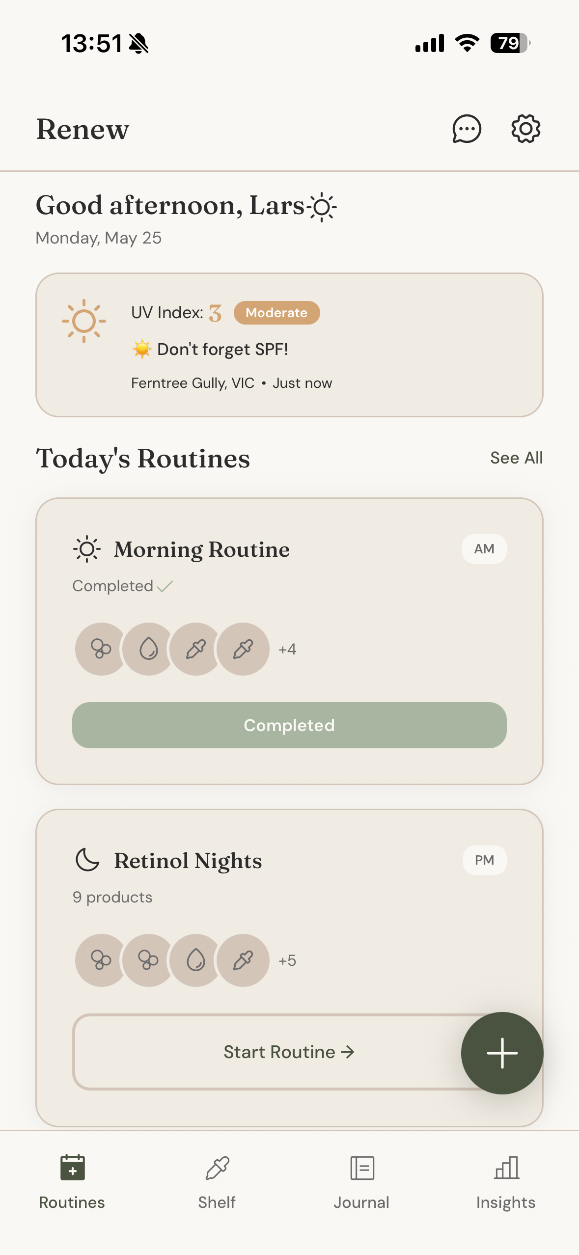 Renew app screen