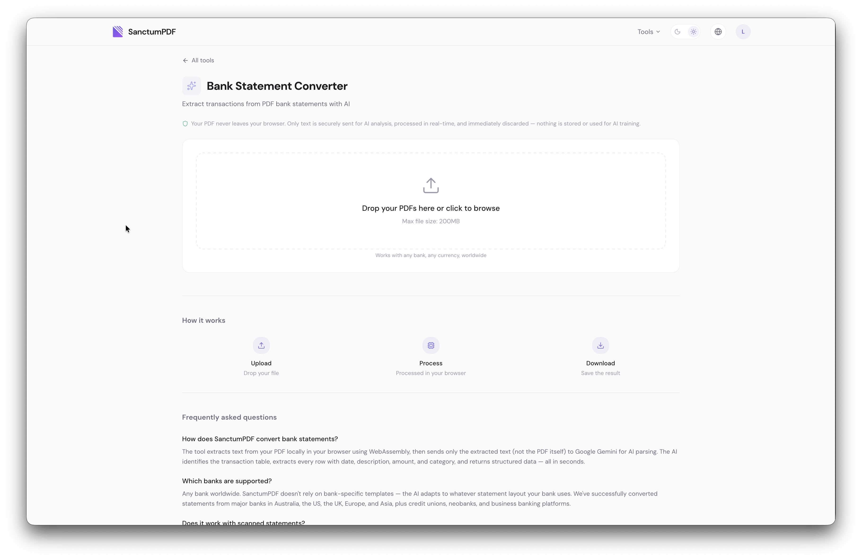 SanctumPDF interface