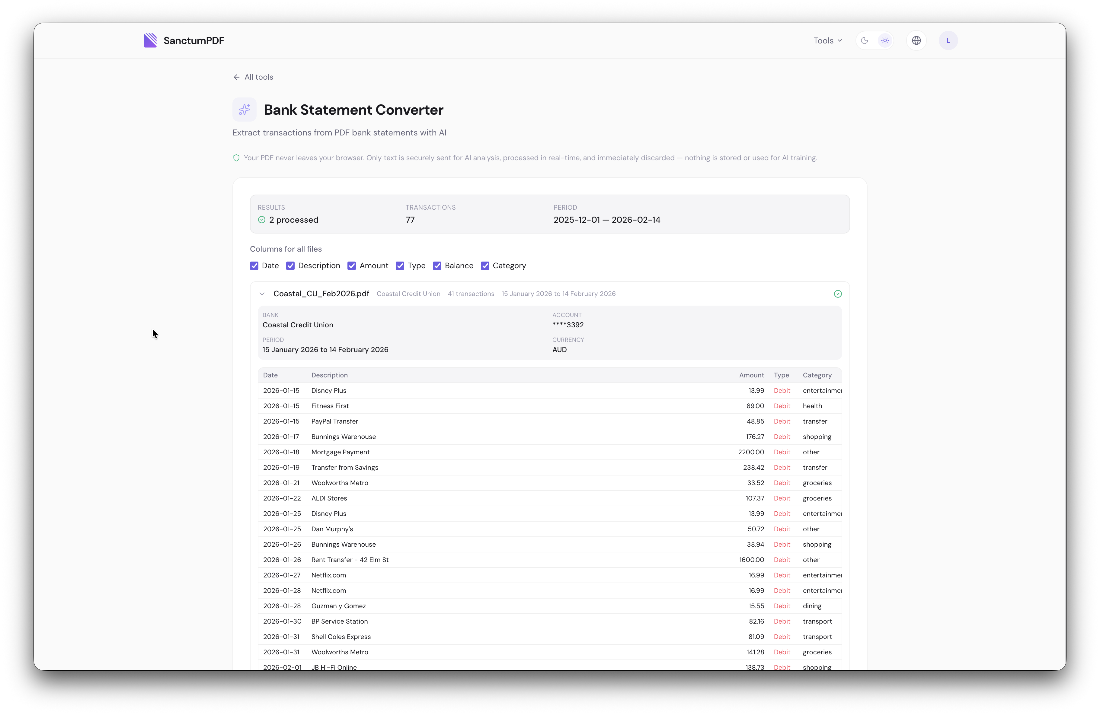 SanctumPDF interface