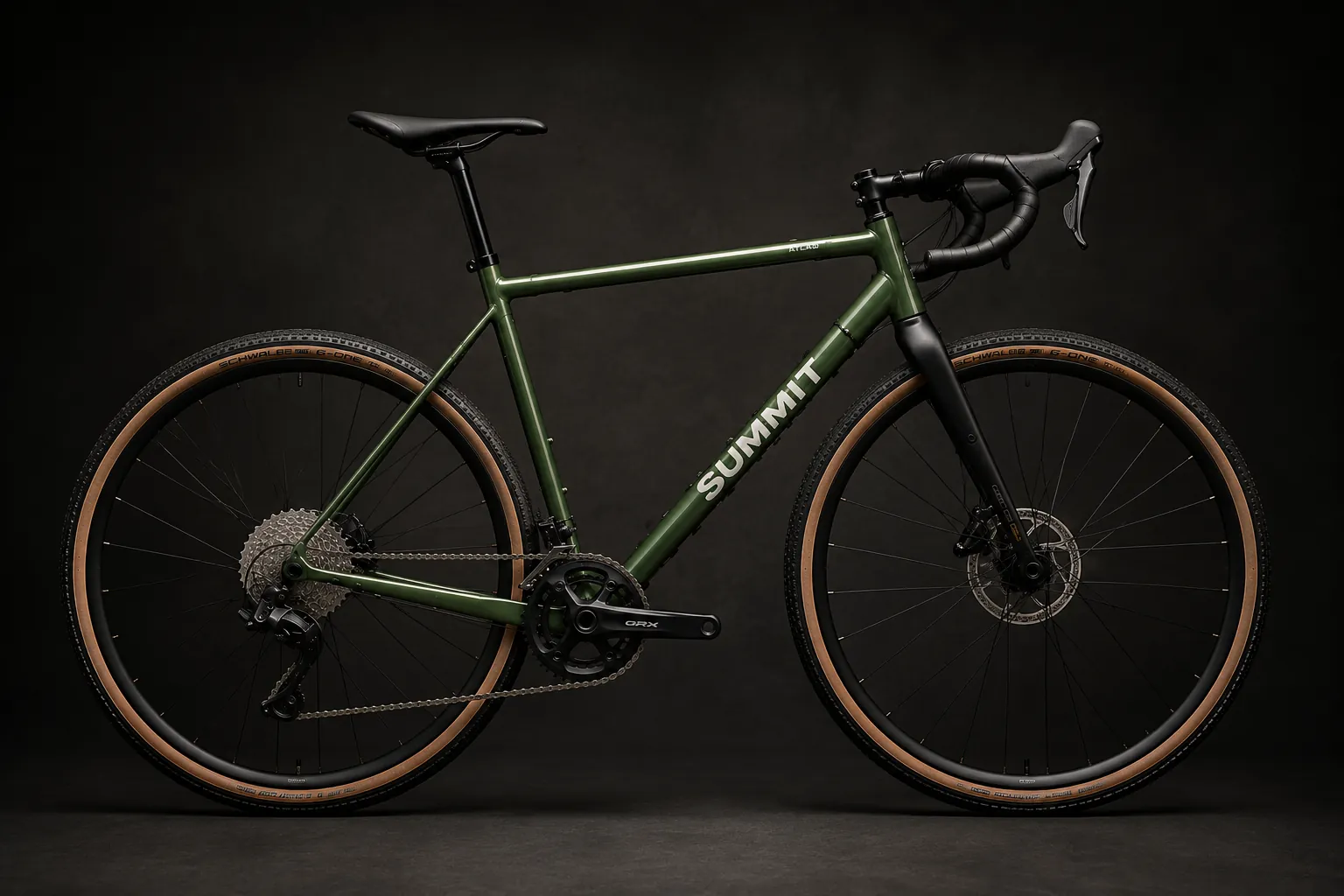 Summit green gravel bike, fully serviced, shot in profile